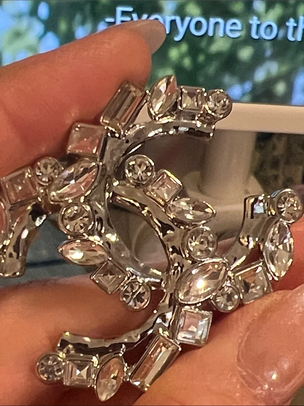 Rhinestone Accented Silver-Tone Brooch - Clear Crystal Sparkle